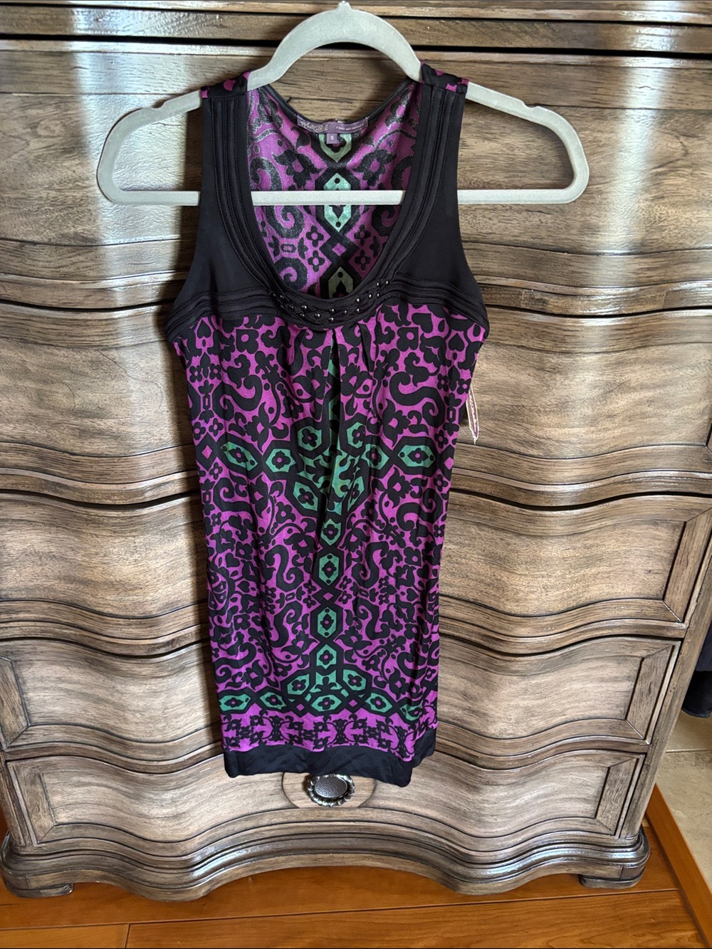 Hale Bob Purple & Mint Green Printed Scoop Neck Tank
